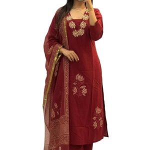 ANNI Designer Women's Rayon Viscose Straight fit Printed Embroidered Kurta with Pant & Dupatta